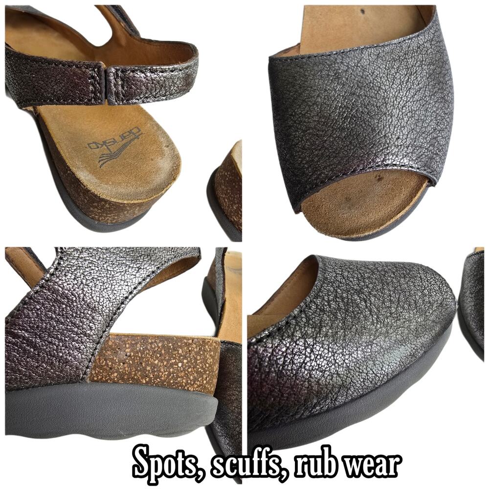 Dansko Marcy Wedge Sandals Size EU 40 US 9.5-10 Gray Metallic Leather Silver - Picture 10 of 14